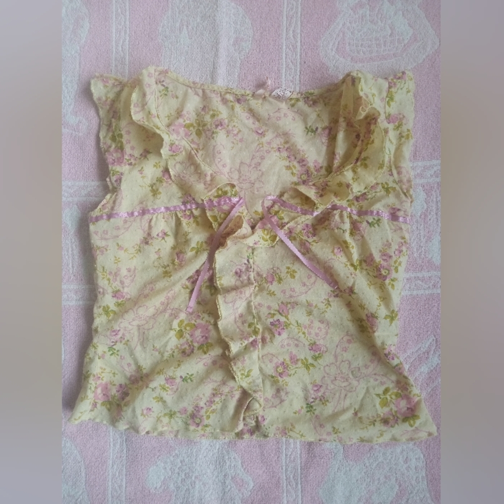 Floral Ruffle Blouse - Cream and Pink